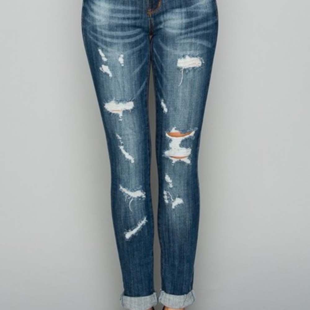 Daniela Destructed Skinny Cuff Denim Jeans